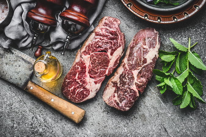 Two dry-aged beef steaks